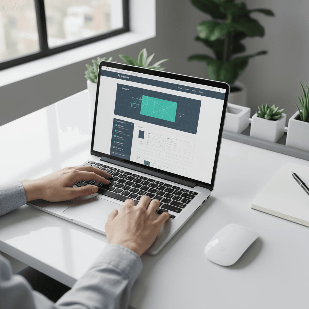 Web designer at work in modern office creating lead-generation website designs